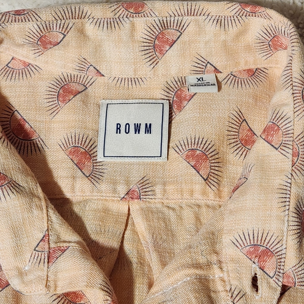 ROWM Button Up Shirt Mens  XL Sun Print Peach Short Sleeve Cotton Casual Pocket - Picture 4 of 9